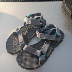 Teva Gray Outdoor Strappy Sandals with Teal Accents